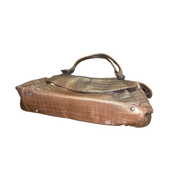 Maxx New York Gold Crocodile Embossed Print Leather Shoulder Bag Purse - Picture 3 of 7